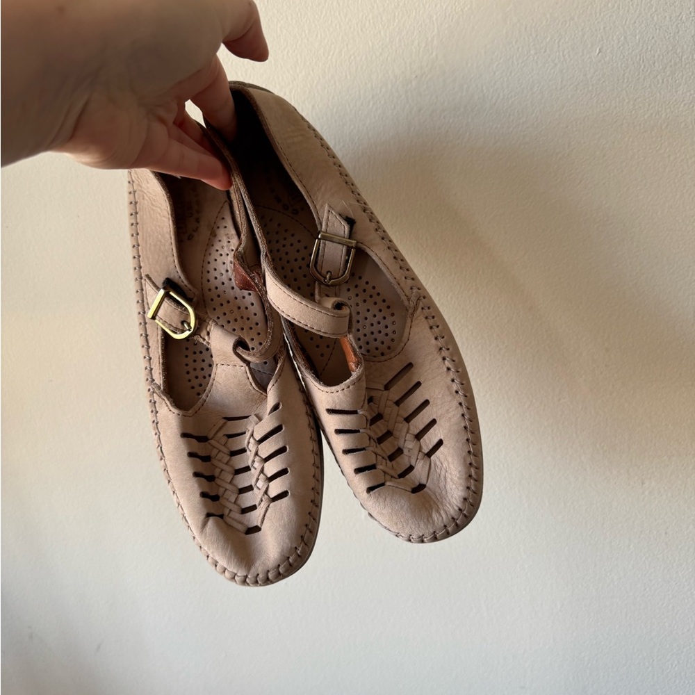 SOLD—Beige Woven Leather Mary Jane Loafers - Picture 4 of 11